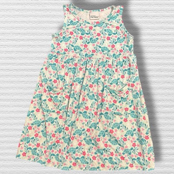 Flap Happy UPF 50+ Dahlia Sleeveless Dress W/Pockets Botanical Turtles  Size 4 - Picture 1 of 5